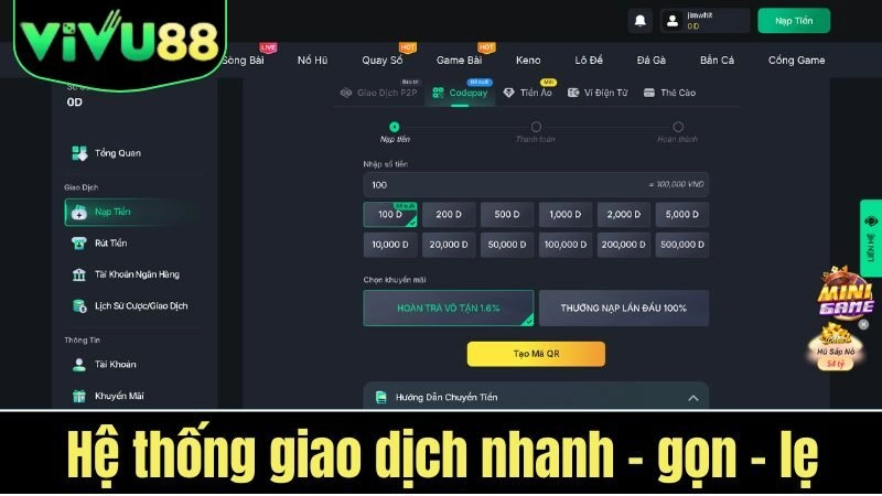VIVU88 cho phép rút tiền tự động, theo dõi trạng thái rõ ràng, không mất phí